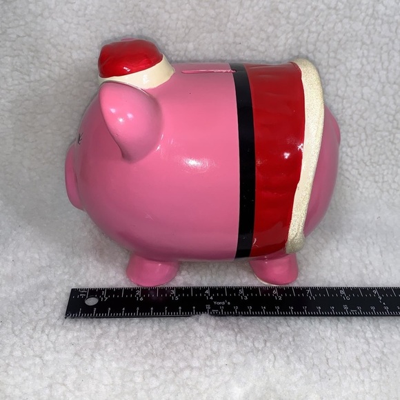 Target Piggy bank 8.5" pink 2010 Christmas pig with lashes Santa's hat and skirt - Picture 3 of 12